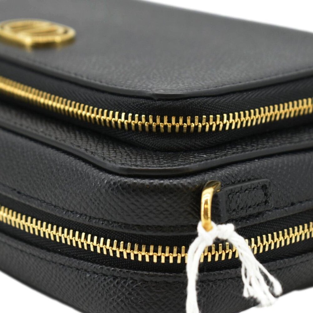 CHRISTIAN DIOR  Caro Grained Leather Double Pouch Crossbody Bag Black - Picture 7 of 12